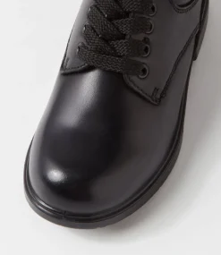 LYNX BLUE Junior School Shoes-Kyson Jnr E Black Leather Lace Up Flats