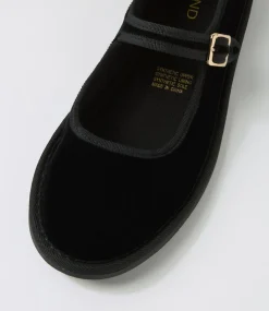 Women TOP END Mary Janes|Flats-Lairoys Black Velvet Flat Shoes