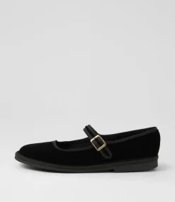 Women TOP END Mary Janes|Flats-Lairoys Black Velvet Flat Shoes