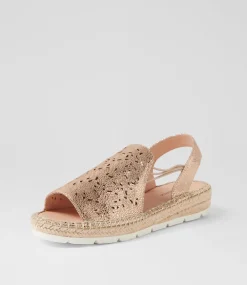 Women DIANA FERRARI Espadrilles|Flats-Lalina Champagne Speckle White Leather Sandals