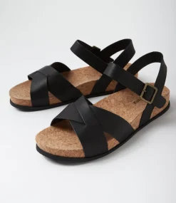 Women DIANA FERRARI Flats|Sandals-Lanse Black Leather Sandals