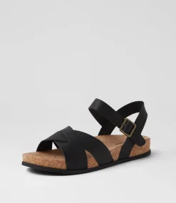 Women DIANA FERRARI Flats|Sandals-Lanse Black Leather Sandals