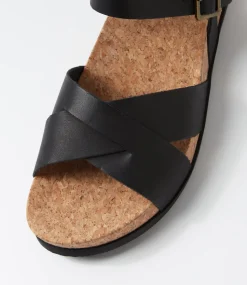 Women DIANA FERRARI Flats|Sandals-Lanse Black Leather Sandals