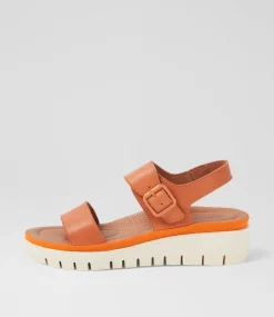 Women DIANA FERRARI Flats|Sandals-Larmeen Orange Leather Sandals