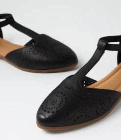 Women DIANA FERRARI Flats-Larvey Black Leather Flat Shoes
