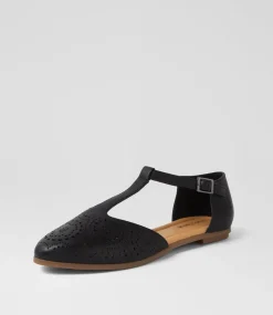 Women DIANA FERRARI Flats-Larvey Black Leather Flat Shoes
