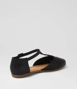 Women DIANA FERRARI Flats-Larvey Black Leather Flat Shoes
