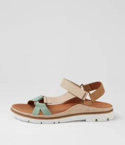 Women I LOVE BILLY Flats|Sandals-Lashez Pistachio Sand Reptile Sandals