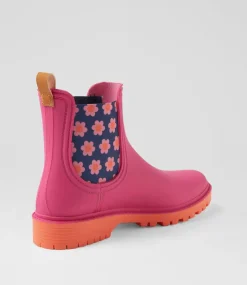 Women DIANA FERRARI Boots-Laurina2 Bright Pink Floral Gumboot Ankle Boots
