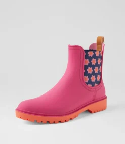Women DIANA FERRARI Boots-Laurina2 Bright Pink Floral Gumboot Ankle Boots