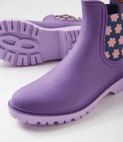 Women DIANA FERRARI Boots-Laurina2 Grape Floral Gumboot Ankle Boots