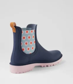 Women DIANA FERRARI Boots-Laurina2 Midnight Blue Floral Gumboot Ankle Boots
