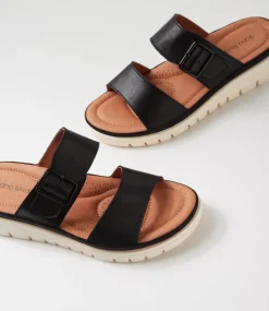 Women DIANA FERRARI Heels|Flats-Leeana Black Leather Sandals