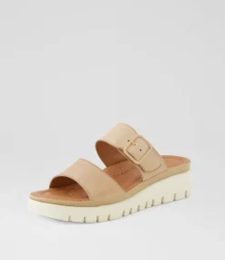 Women DIANA FERRARI Flats|Sandals-Leeana Latte Leather Sandals