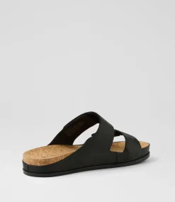 Women DIANA FERRARI Flats|Sandals-Leef Black Leather Sandals