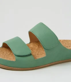 Women DIANA FERRARI Flats|Sandals-Leef Green Leather Sandals