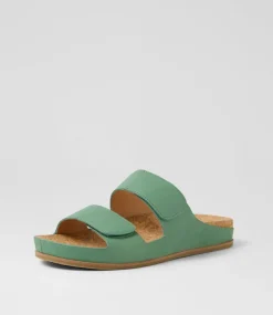Women DIANA FERRARI Flats|Sandals-Leef Green Leather Sandals