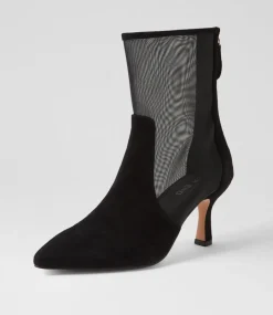 Women TOP END Boots-Lenka Black Suede Mesh Ankle Boots