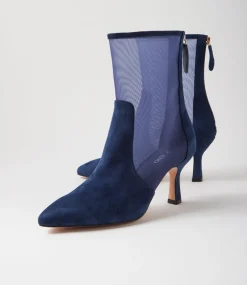 Women TOP END Boots-Lenka Navy Suede Mesh Ankle Boots