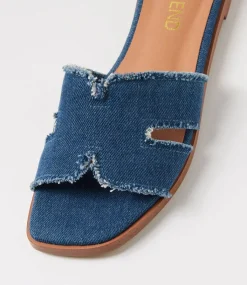 Women TOP END Flats|Slides-Lennox Dark Denim Fabric Slides