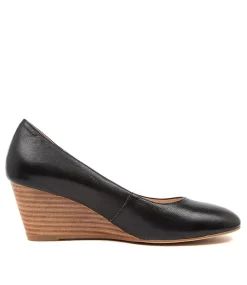 Women DIANA FERRARI Wedges|Heels-LESPIE BLK-NAT HEEL LTHER