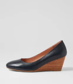 Women DIANA FERRARI Wedges|Heels-LESPIE DF NAVY NATURAL HEEL LEATHER