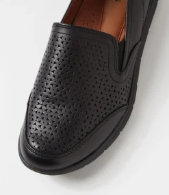 Women COB HILL Wedges|Flats-Lidia Slip On Black Burnished Leather Flat Shoes