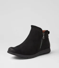 Women COB HILL Boots-Lidia Zip Black Burnished Leather Ankle Boots