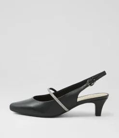Women SUPERSOFT Heels-Lilium Black Leather Jewels Heels