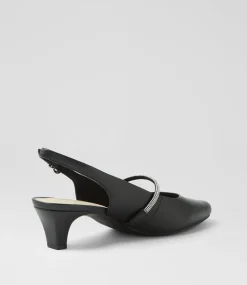 Women SUPERSOFT Heels-Lilium Black Leather Jewels Heels