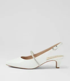 Women SUPERSOFT Comfort|Heels-Lilium White Leather Jewels Heels