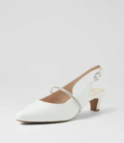 Women SUPERSOFT Comfort|Heels-Lilium White Leather Jewels Heels