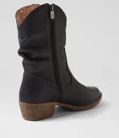 Women COLORADO Boots|Comfort-Limit Black Pull Up Leather Calf Boots