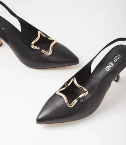 Women TOP END Dress|Heels-Linky Black Leather Heels