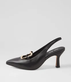Women TOP END Dress|Heels-Linky Black Leather Heels