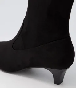Women SUPERSOFT Boots|Comfort-Linsai Black Stretch Microsuede Ankle Boots