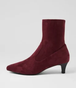 Women SUPERSOFT Boots|Comfort-Linsai Burgundy Stretch Microsuede Ankle Boots