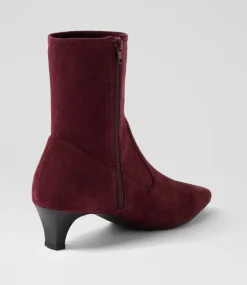 Women SUPERSOFT Boots|Comfort-Linsai Burgundy Stretch Microsuede Ankle Boots