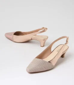 Women SUPERSOFT Comfort|Heels-Linsain Champagne Sparkle Fabric Leather Heels