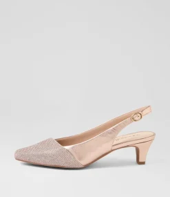 Women SUPERSOFT Comfort|Heels-Linsain Champagne Sparkle Fabric Leather Heels