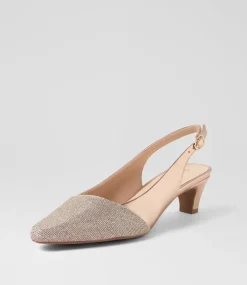 Women SUPERSOFT Comfort|Heels-Linsain Champagne Sparkle Fabric Leather Heels