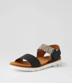 Women I LOVE BILLY Flats|Sandals-Lintee Black Elastic Sandals