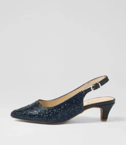 Women SUPERSOFT Comfort|Heels-Looloo Navy Jewels Leather Heels