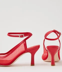 Women TOP END Heels|Sandals-Lopra New Red Leather Mesh Sandals