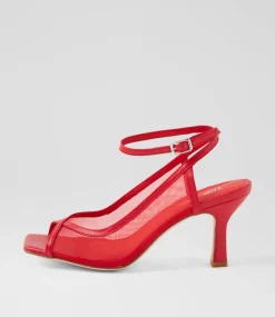 Women TOP END Heels|Sandals-Lopra New Red Leather Mesh Sandals