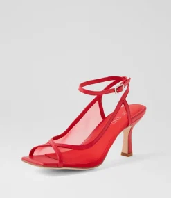 Women TOP END Heels|Sandals-Lopra New Red Leather Mesh Sandals