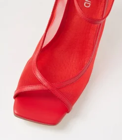 Women TOP END Heels|Sandals-Lopra New Red Leather Mesh Sandals