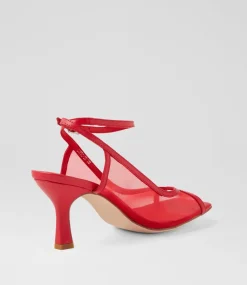 Women TOP END Heels|Sandals-Lopra New Red Leather Mesh Sandals