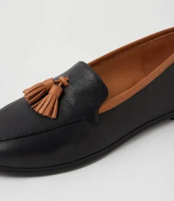 Women DIANA FERRARI Loafers|Flats-Lorrayne Black Dark Tan Leather Loafers