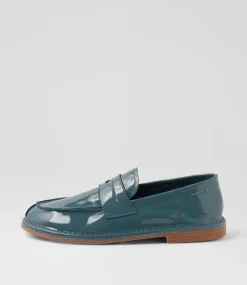 Women TOP END Loafers|Flats-Losette Dark Denim Patent Leather Loafers